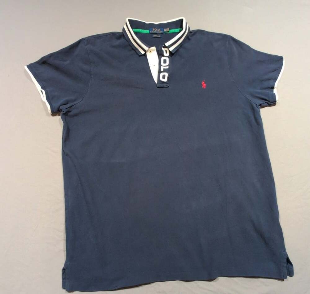 Polo Ralph Lauren Men's Custom Navy White Placket Logo Polo Shirt XXL